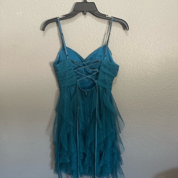 Blue Ruched Ruffled Babydoll Mini Dress - Picture 2 of 3
